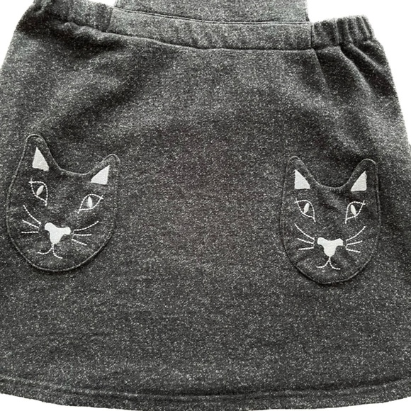 En Creme Cat Kitty Dress. Gray bib dress embroidered cats on pockets Size Medium - Picture 8 of 11